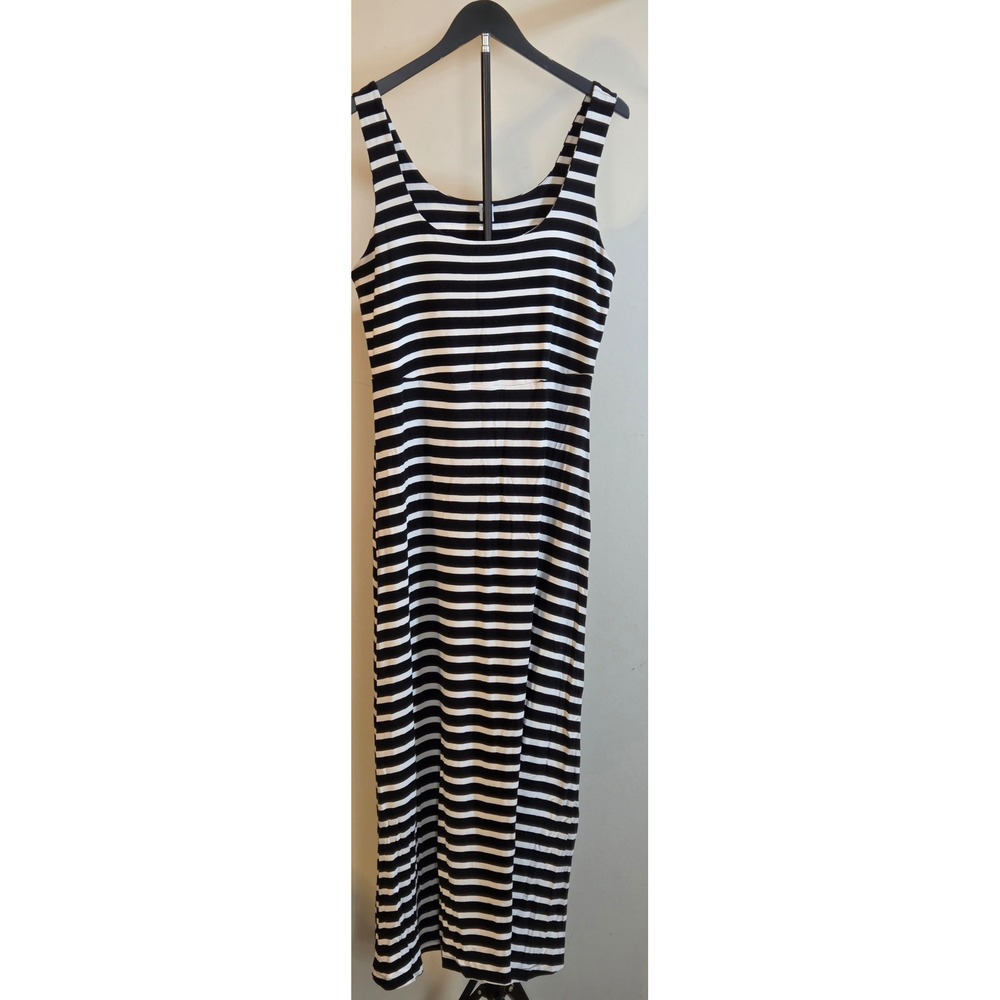 Old Navy Sleeveless Striped Maxi Dress Women's Large Black White Spandex Blend